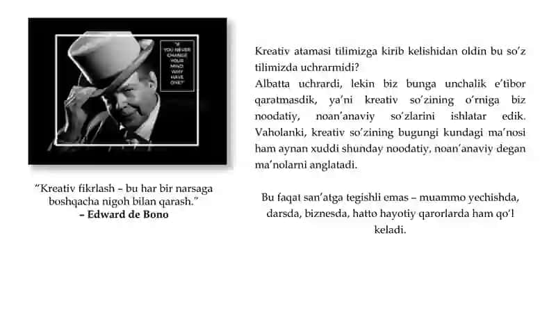 Kreativ fikrlash gata'sir ko'rsatuvchi o'millar 4