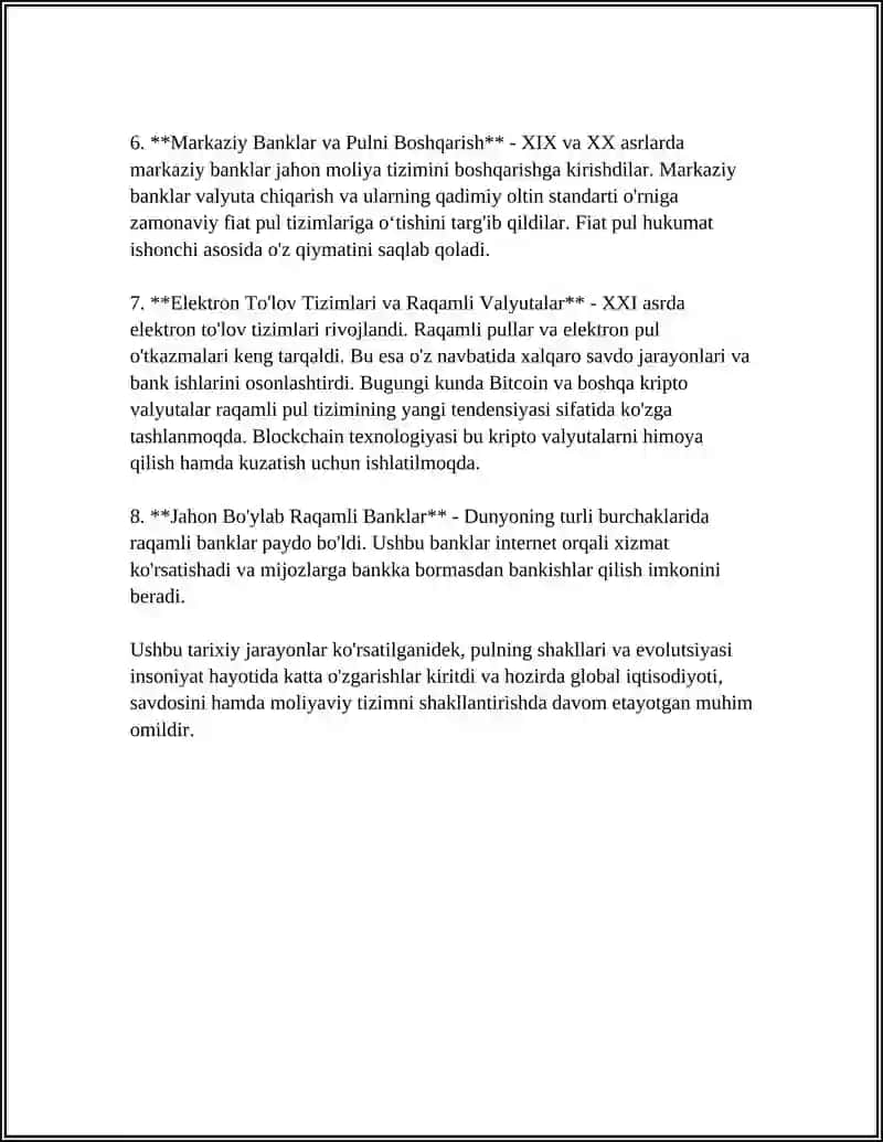 Pul Shakillari va Turlarining Evolutsiyasi 4