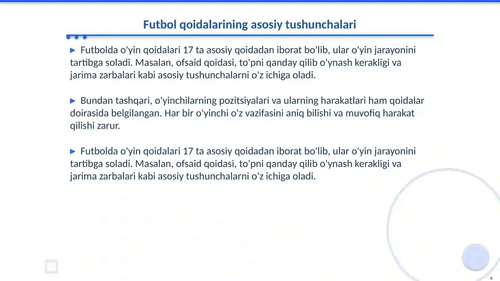 Futbol o'yin qoidalari 4