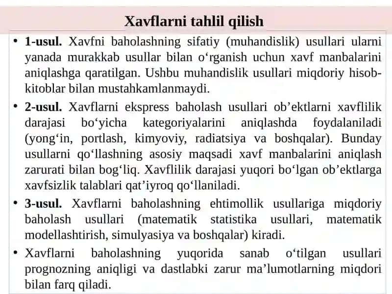 HAYOT FAOLIYATI HAVFSIZLIGI BO’LIMI 4