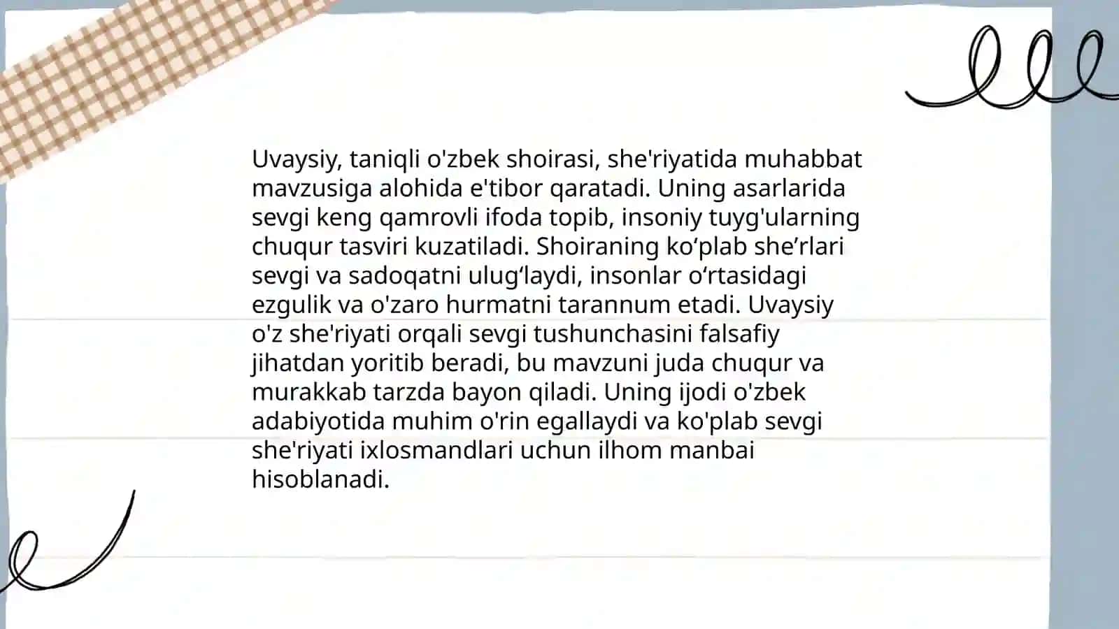 Uvaysiy she'riy asarlari ustida ishlash 4