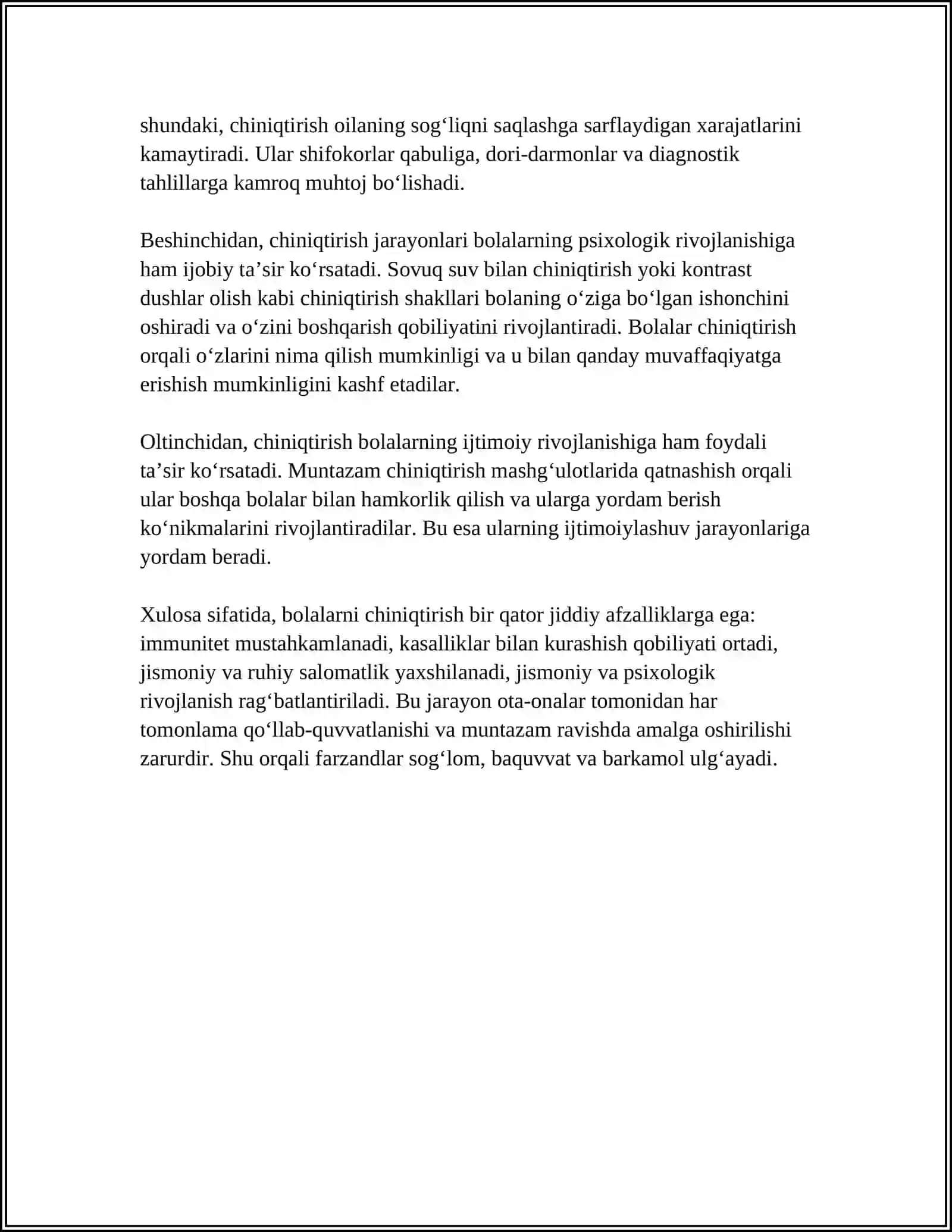 Bolalarni chiniqtirish to'g'risida tushuncha 4