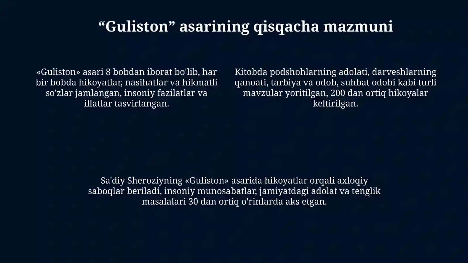 Sa’diy Sheroziy “Guliston” asarining Sharq adabiyotidatutgano‘rni 4