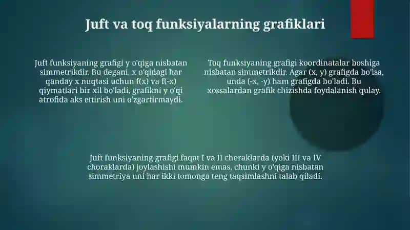 Funksiyaning juft toqligi. Funksiyaning davriyligi 4