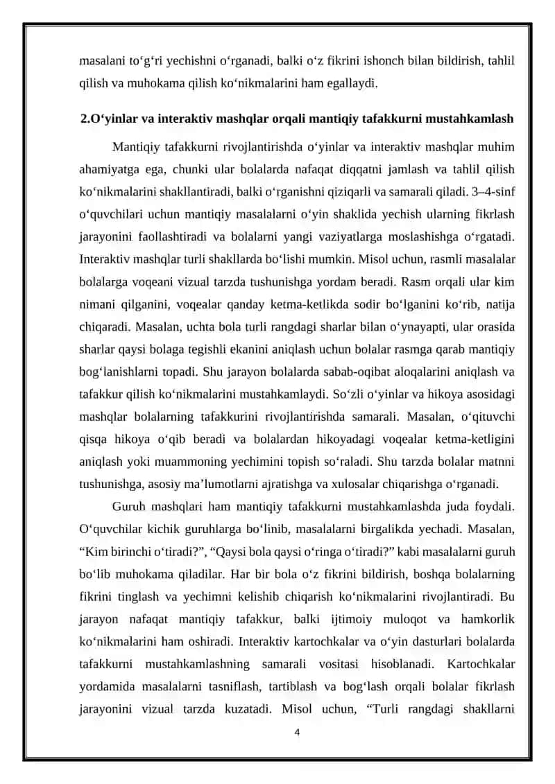 Mantiqiy fikirlashga oid masalalar ustida ishlash 4