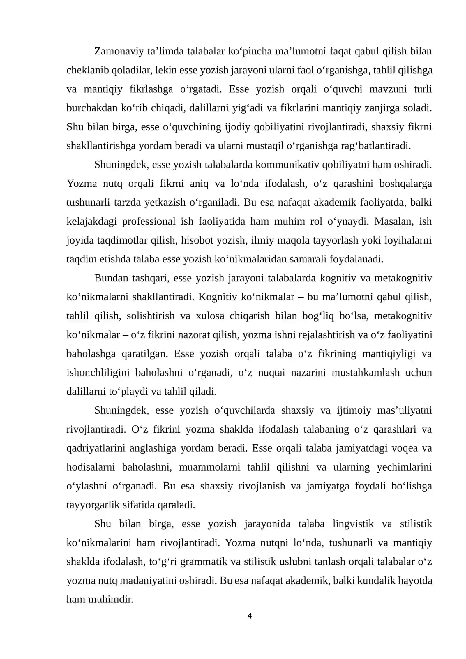 ESSE VA UNING TURLARINING O’RGANISH METODIKASI kurs ishi 4