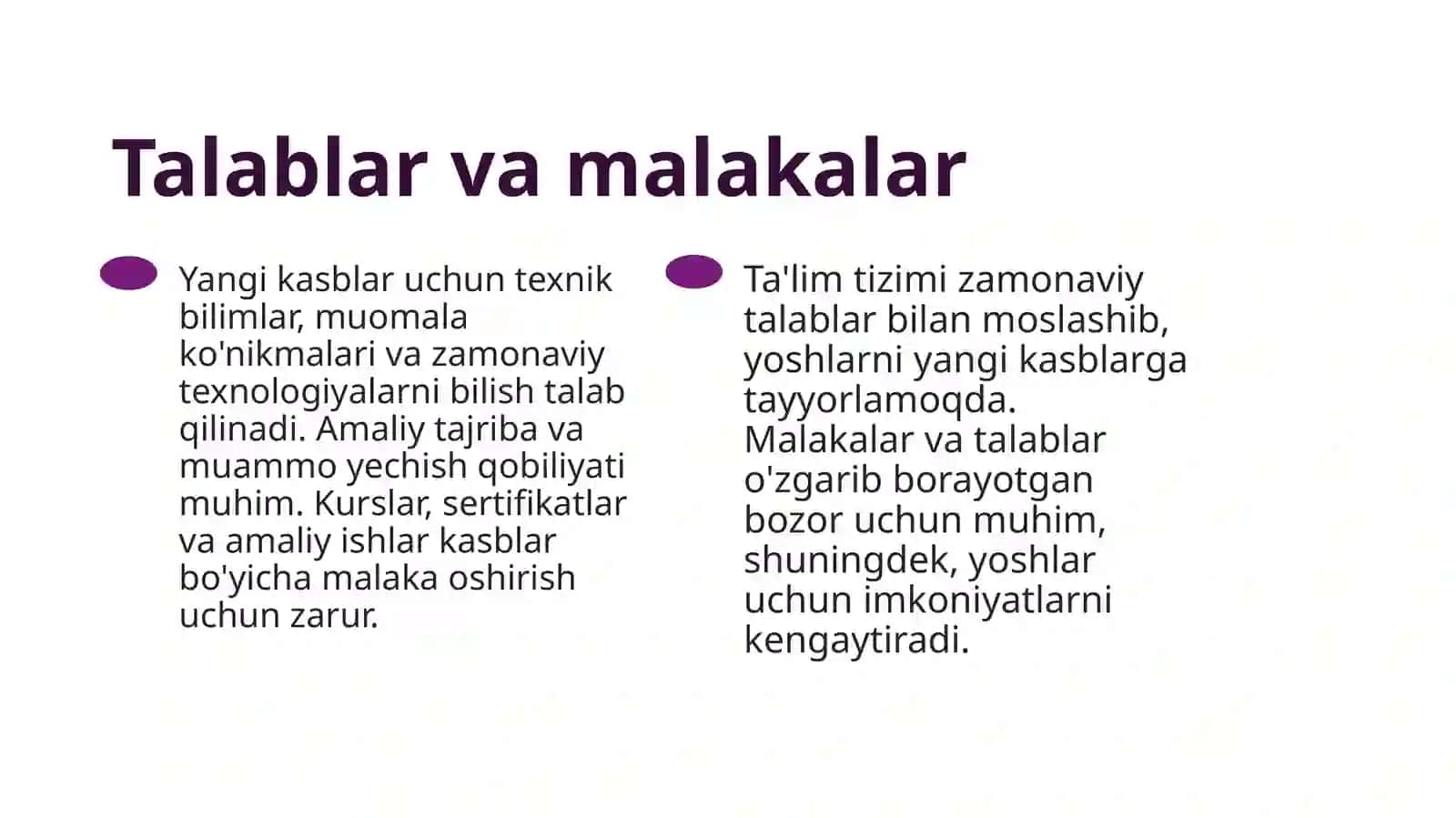 ZAMONAVIY KASBLAR KELAJAK KASBLARI TALABALAR DAROMAD 2026 YIL 4