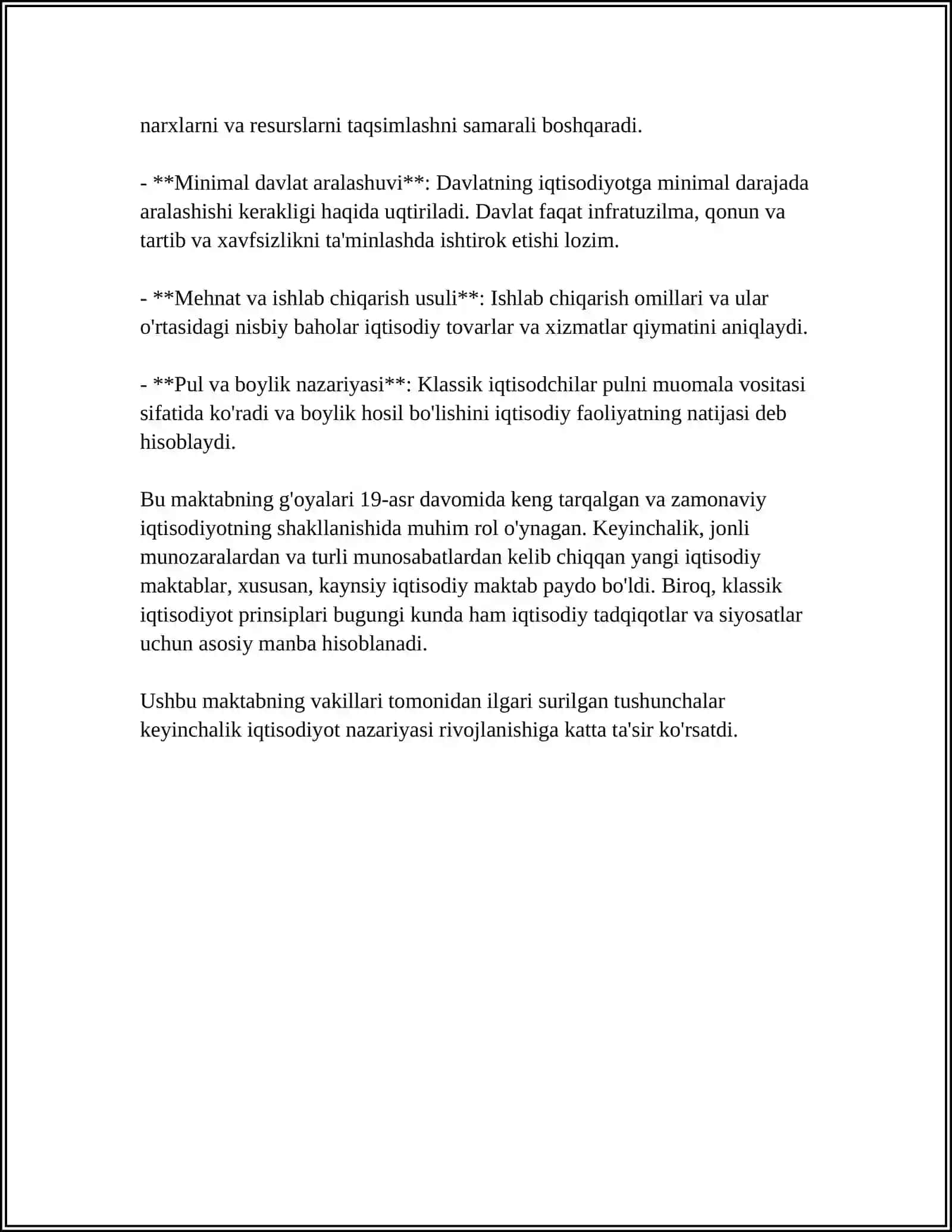 KLASSIK IQTISODIY MAKTAB TA'LIMOTI 4