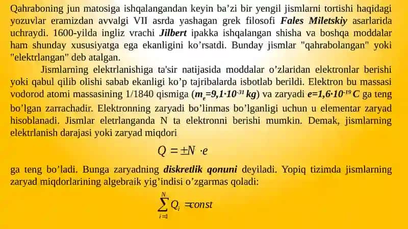 Elektr zaryadi. Zaryadlarning saqlanish qonuni. 4