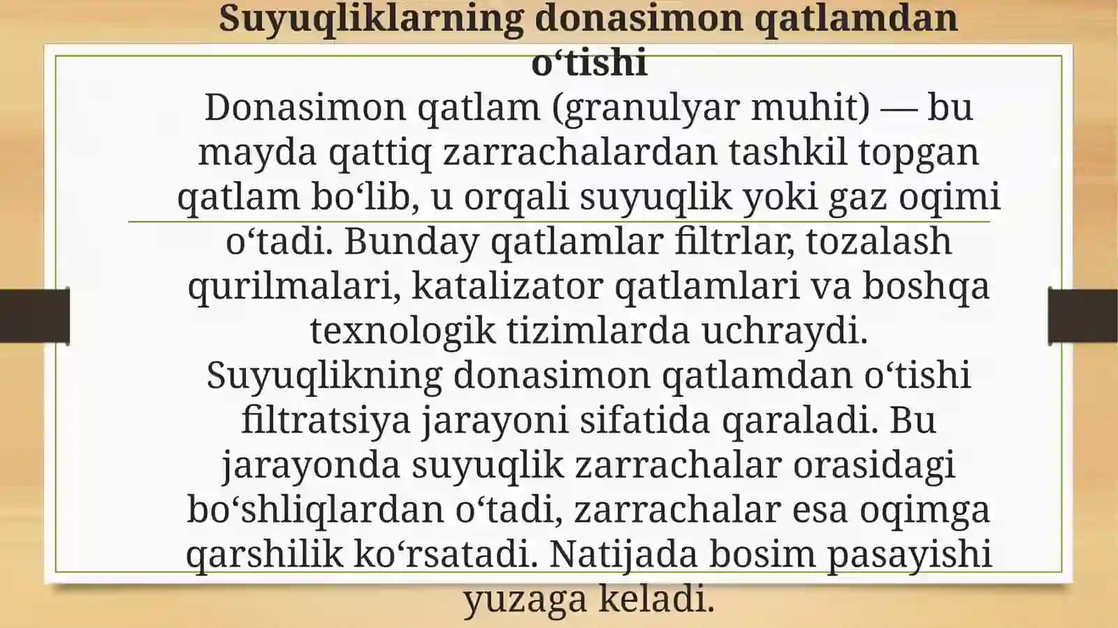 Suyuqliklarning donasimon qatlamdan o'tishi 4