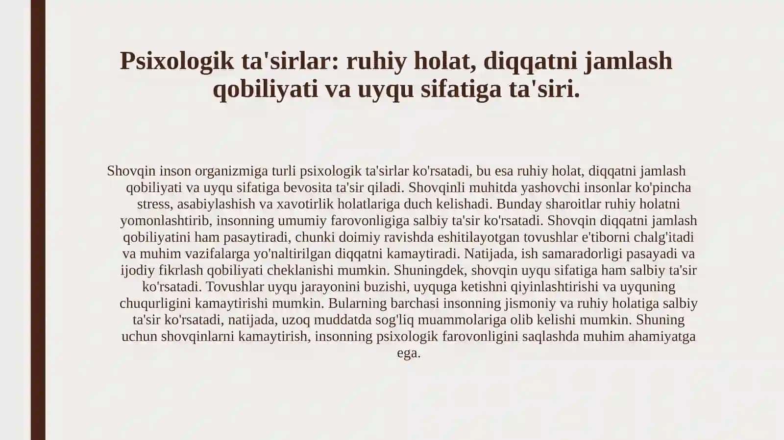 Inson organizmiga shovqinlarni ta'siri.Tovush 4
