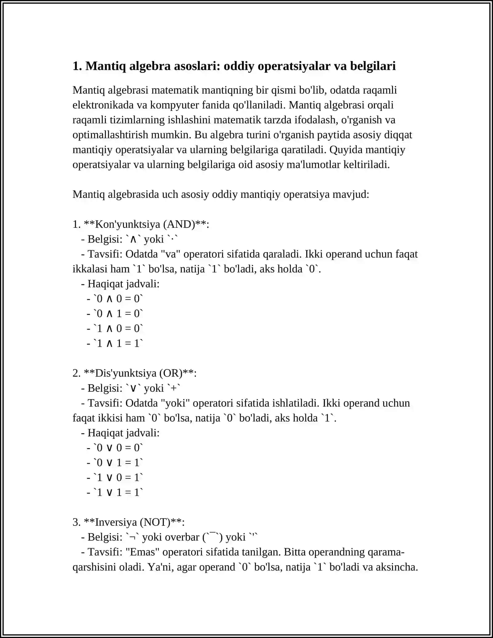 Mantiq algebrasi 4