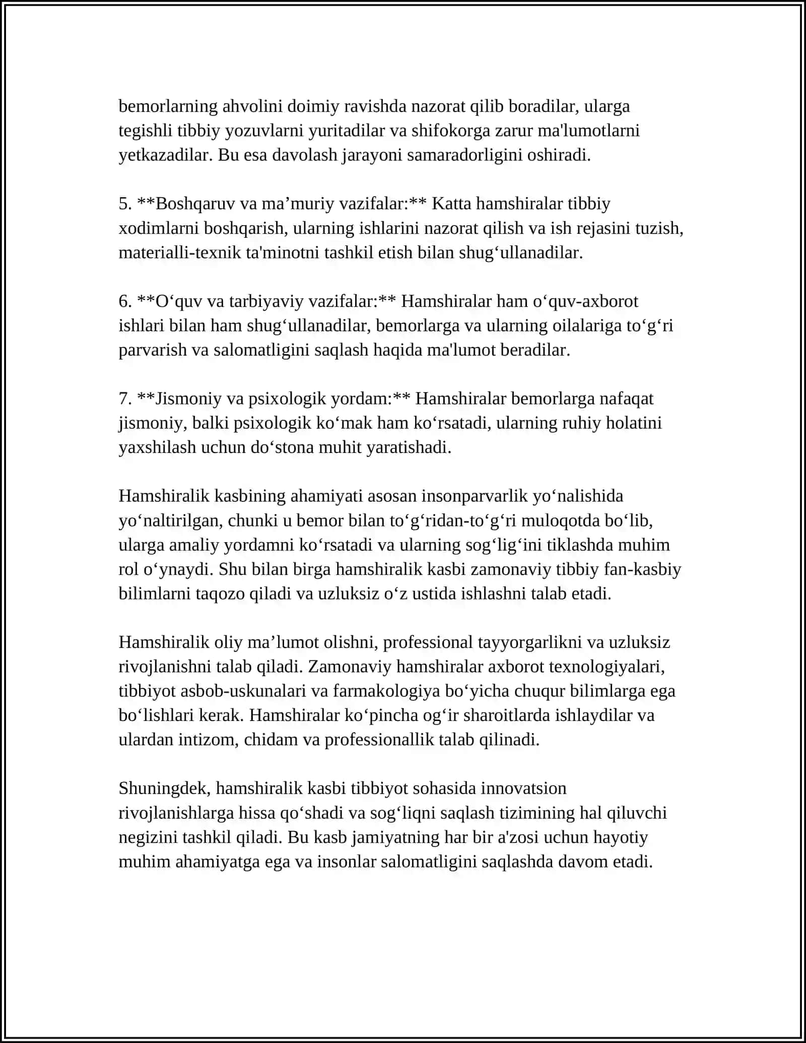 HAMSHIRALIK KASBINING XUSUSIYATLARI 4