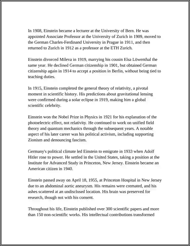 Biography of Albert Einstein 4