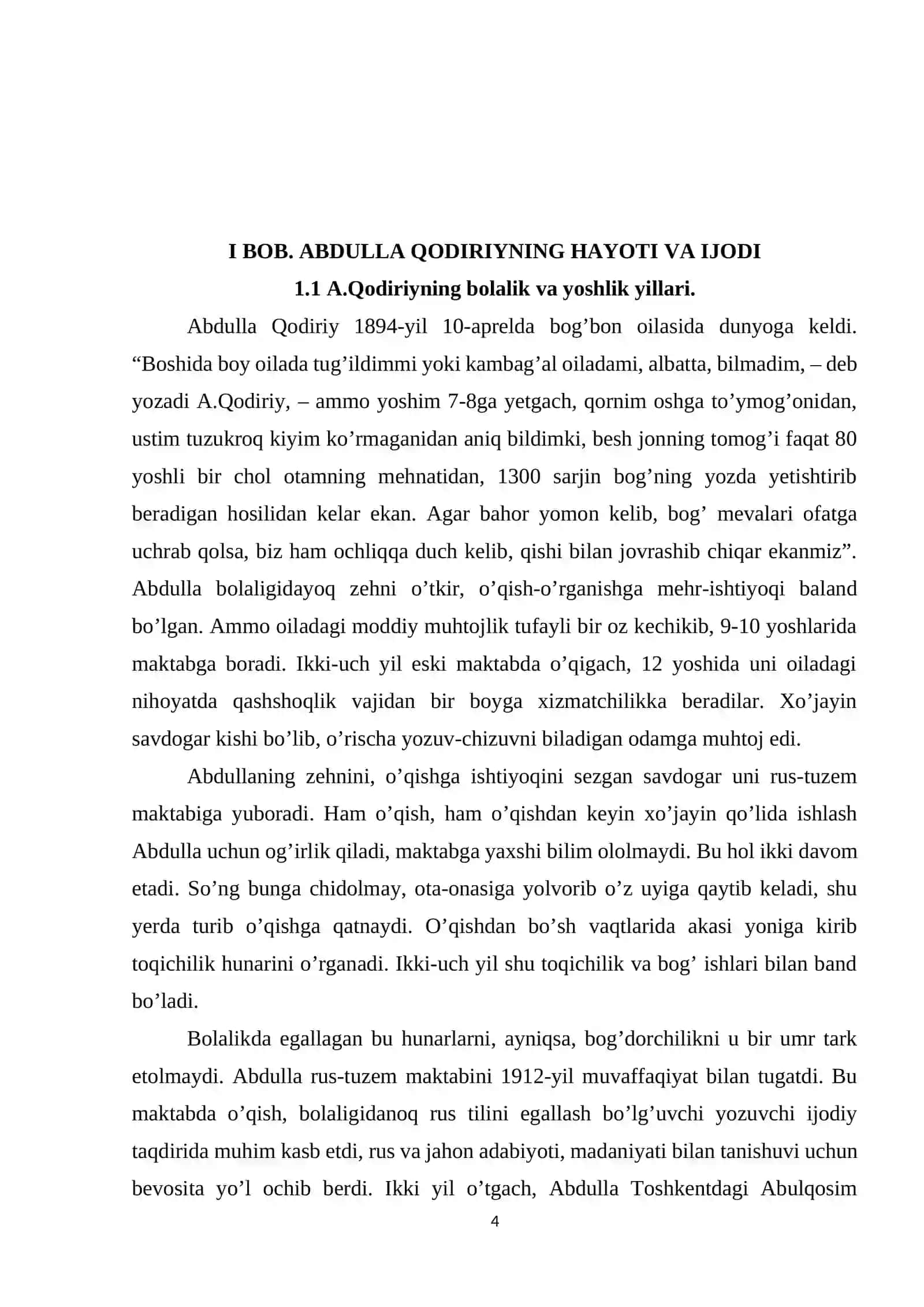 O’tkan kunlar asari birinchi roman 4