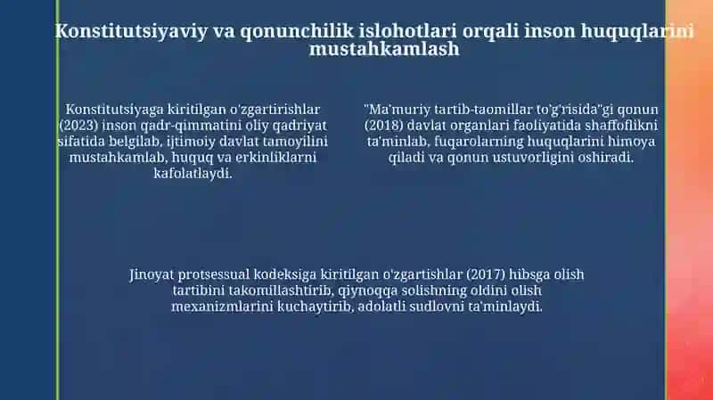 Yangi O'zbekistonda inson huquqlari va erkinliklari kafolatlarining yaratilishi 4
