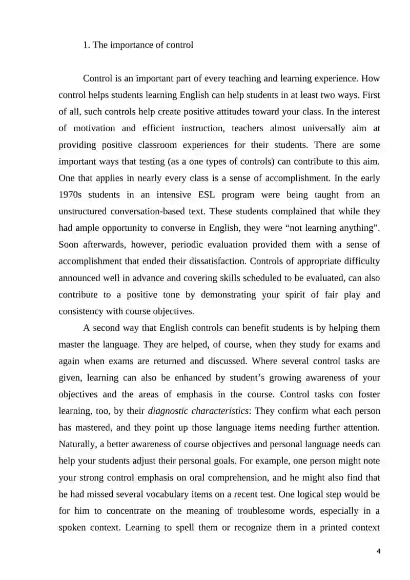 The Usage of Different Type of Control in the Lesson of Foreign Language 4