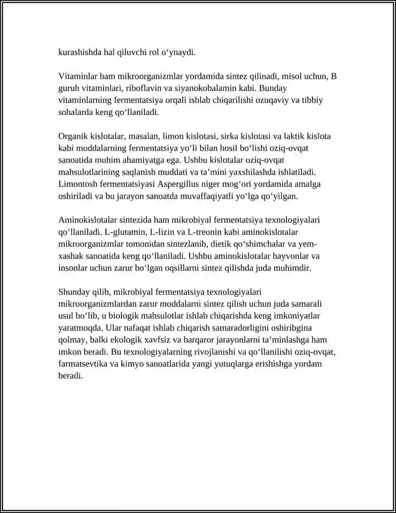 MIKROORGANIZMLARDAN ZARUR MODDALAR SINTEZLAB OLISH 4