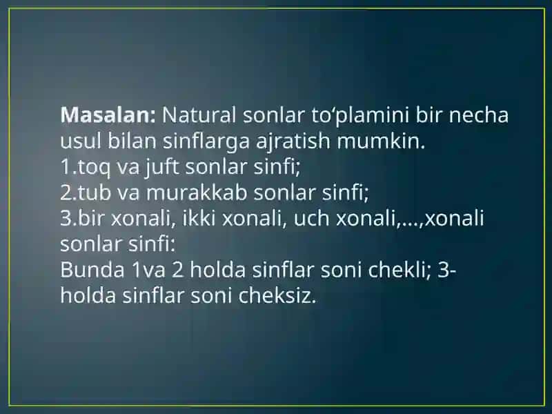 To‘plamlarni sinflarga ajratish 4