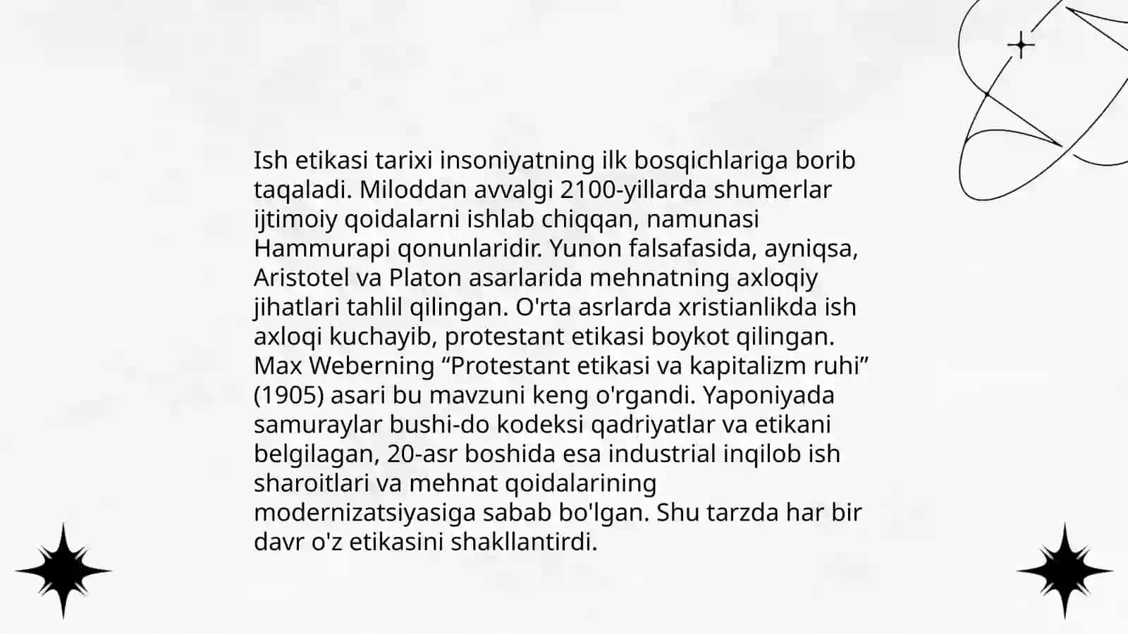 Ishtnoyi ish etikasi rivojlanish tarixi 4