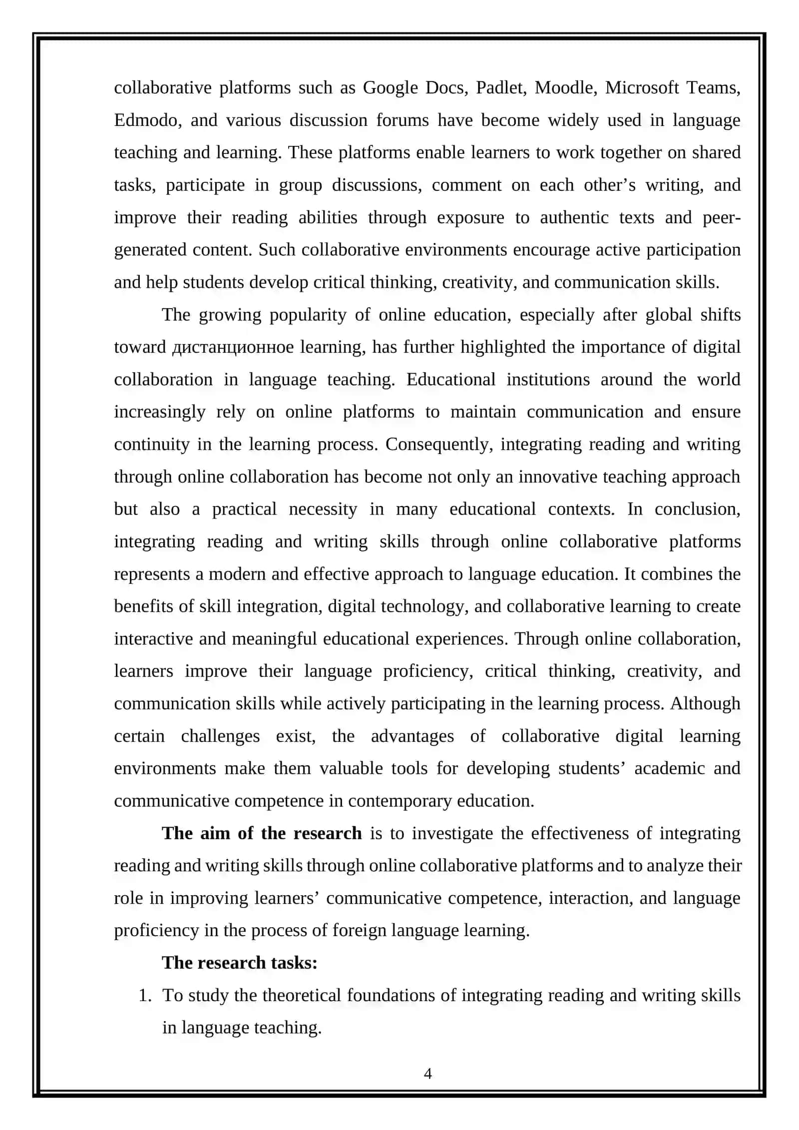 Integrating reading and writing through online collaborative 4