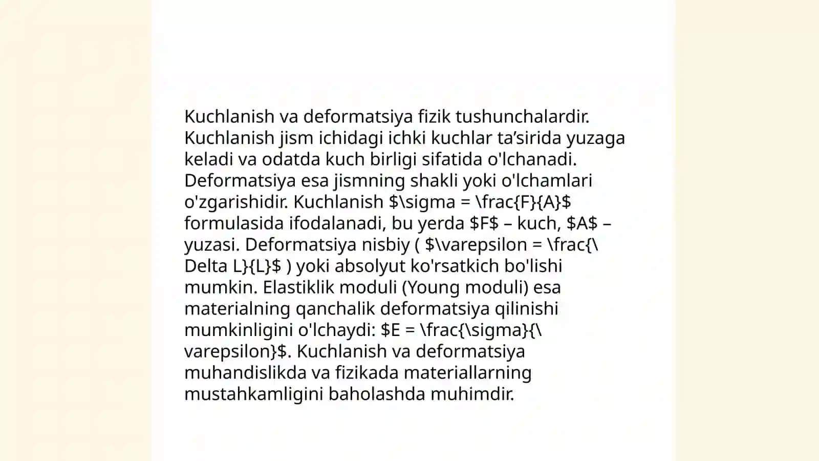 Kuchlanish va uning turlari. Guk qonuni 4