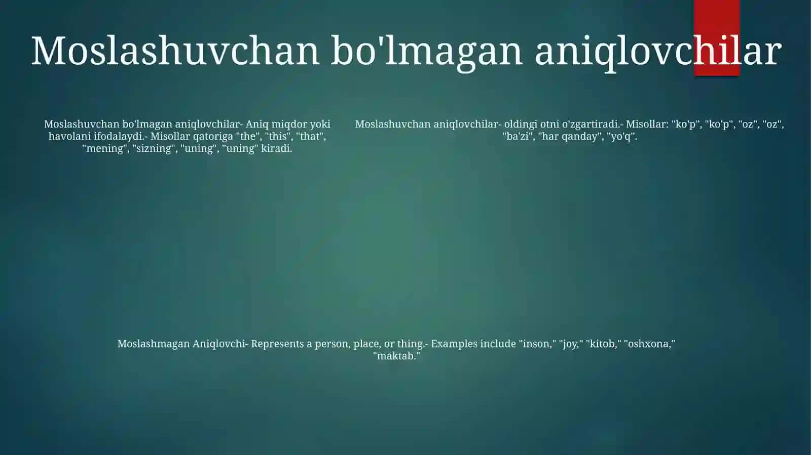 Arab Tilida Moslashgan Aniqlovchi VaMoslashmaganAniqlovchi 4