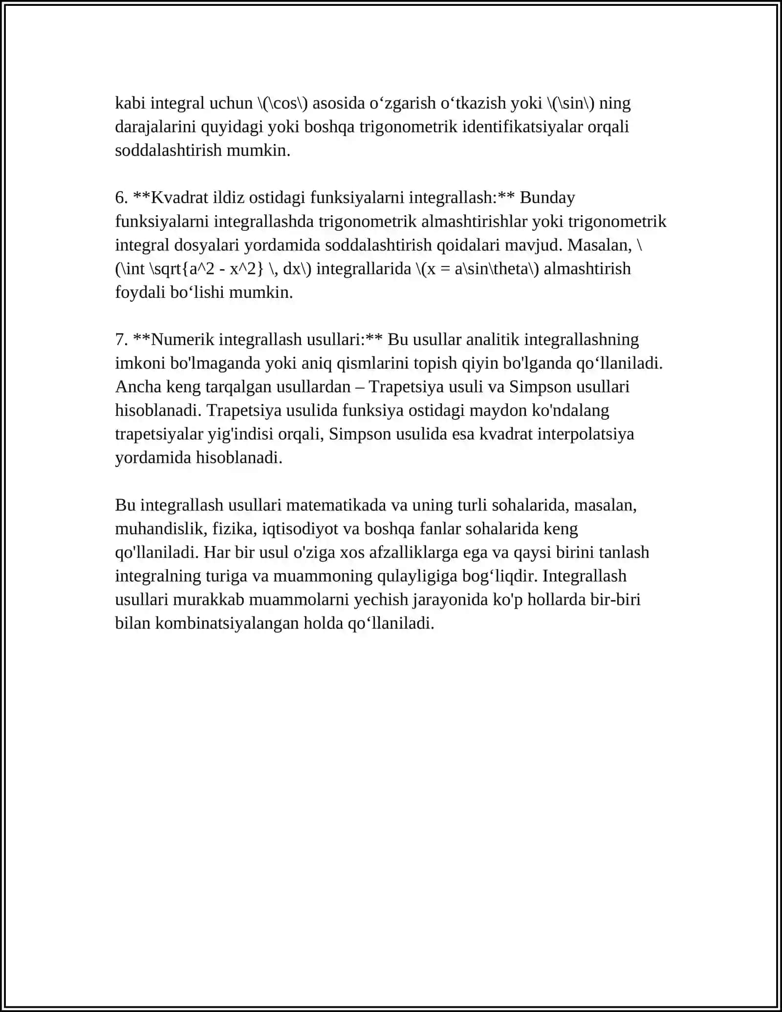 BEVOSITA INTEGRALLASH VA DIFFERENSIAL OSTIGA KIRITISH 4