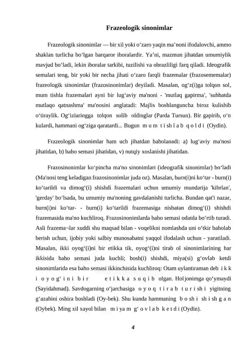 Frazeologik omonimlar, sinonimlar va antonimlar 4