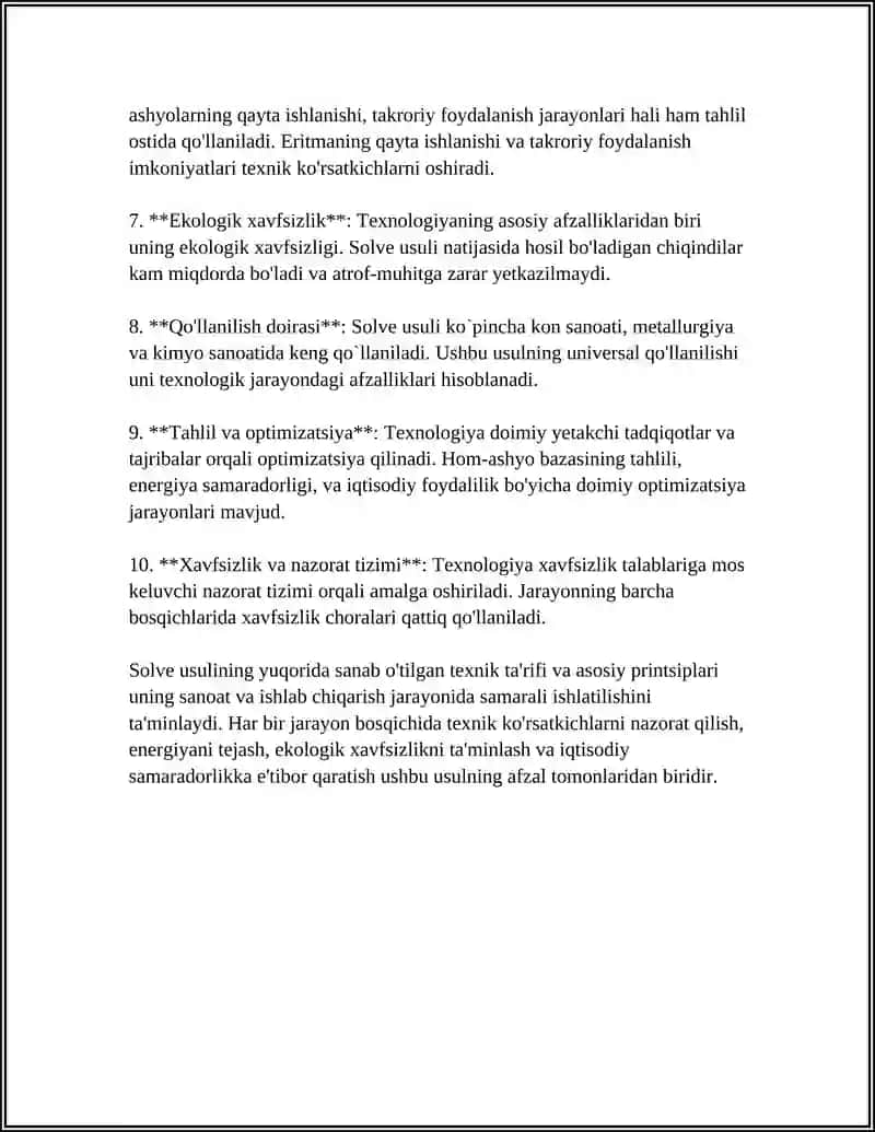 Solve Usulining Texnik-Iqtisodiy Ko'rsatkichlari va Afzalliklari 4