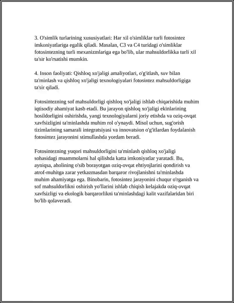 FOTOSINTEZNING SOF MAHSULDORLIGI 4