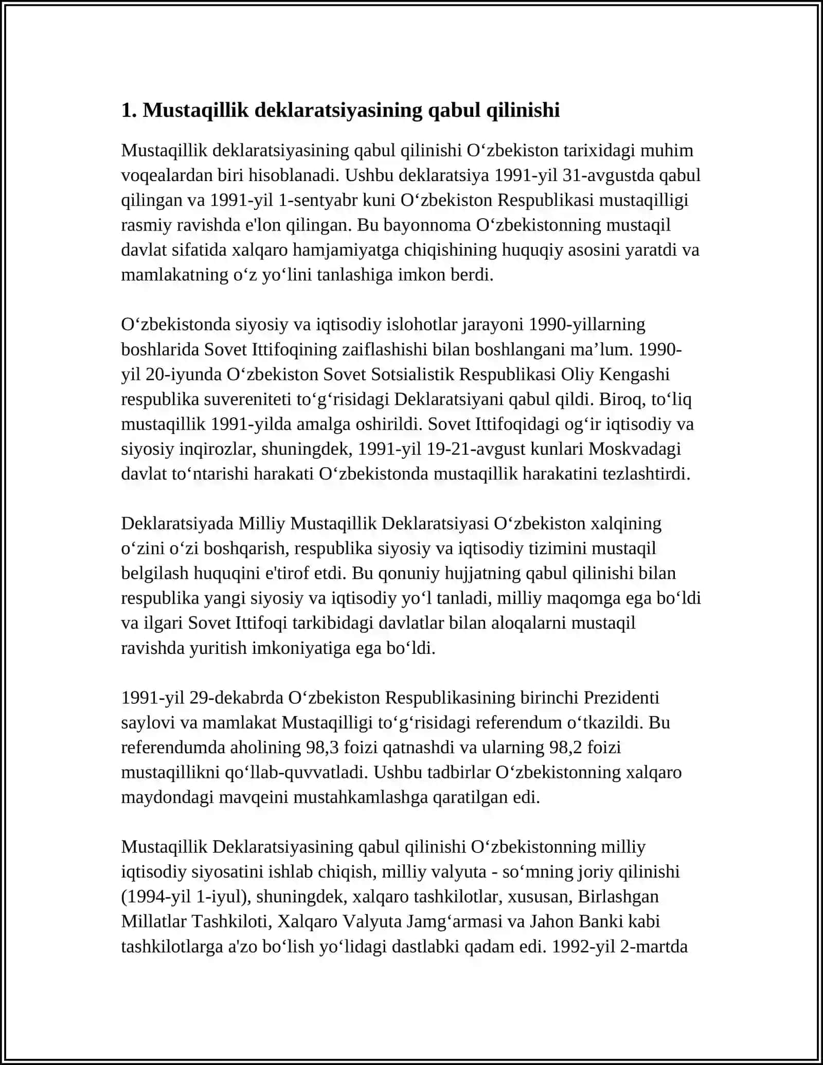 MUSTAQILLIK DEKLARATSIYASI VA UNING TARIXIY AHAMIYATI 4