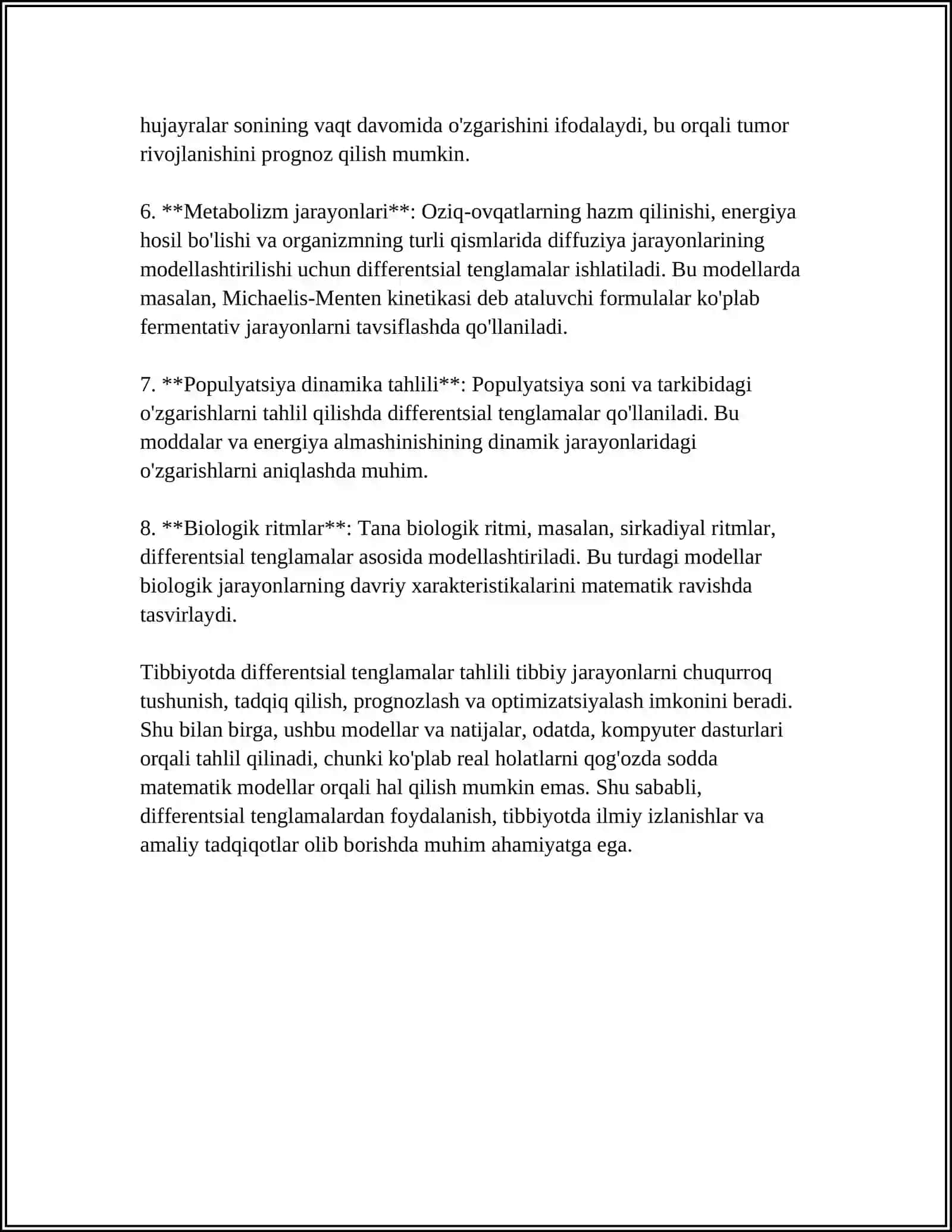 TIBBIYOTDA MATEMATIK MODELLASHTIRISH USLUBLARINI O'RGANISH 4