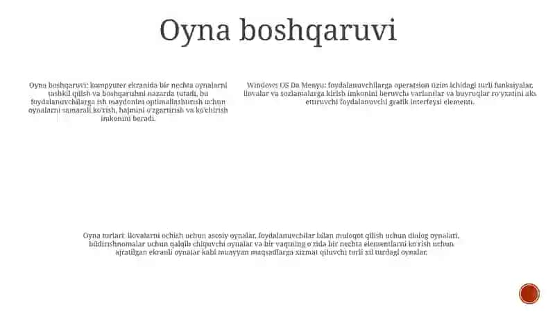 Menyu Va Oyna Tushunchalari 4