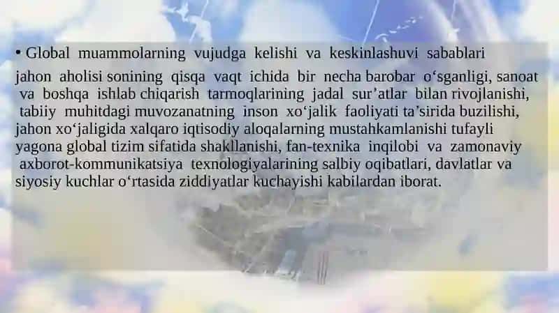 INSONIYATNING GLOBAL MUAMMOLARI 4