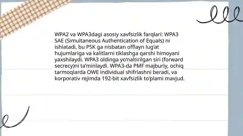Wi-Fi tarmoqlarida WPA2 va WPA3 protokollari 4