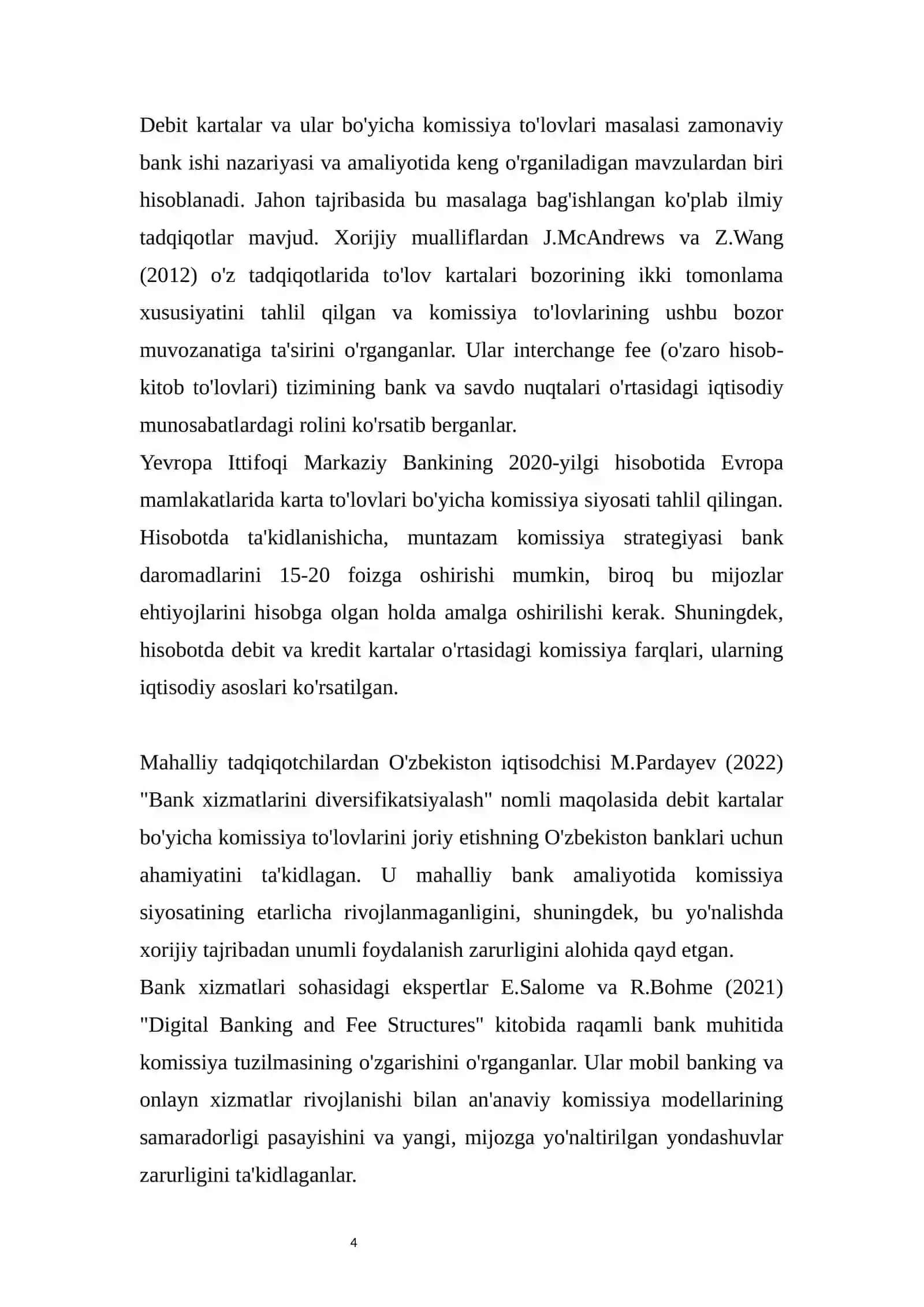 TIJORAT BANKLARIDA DEBIT KARTALARDA KOMISSIYAGA CHIQARISHNI RIVOJLANTIRISH 4