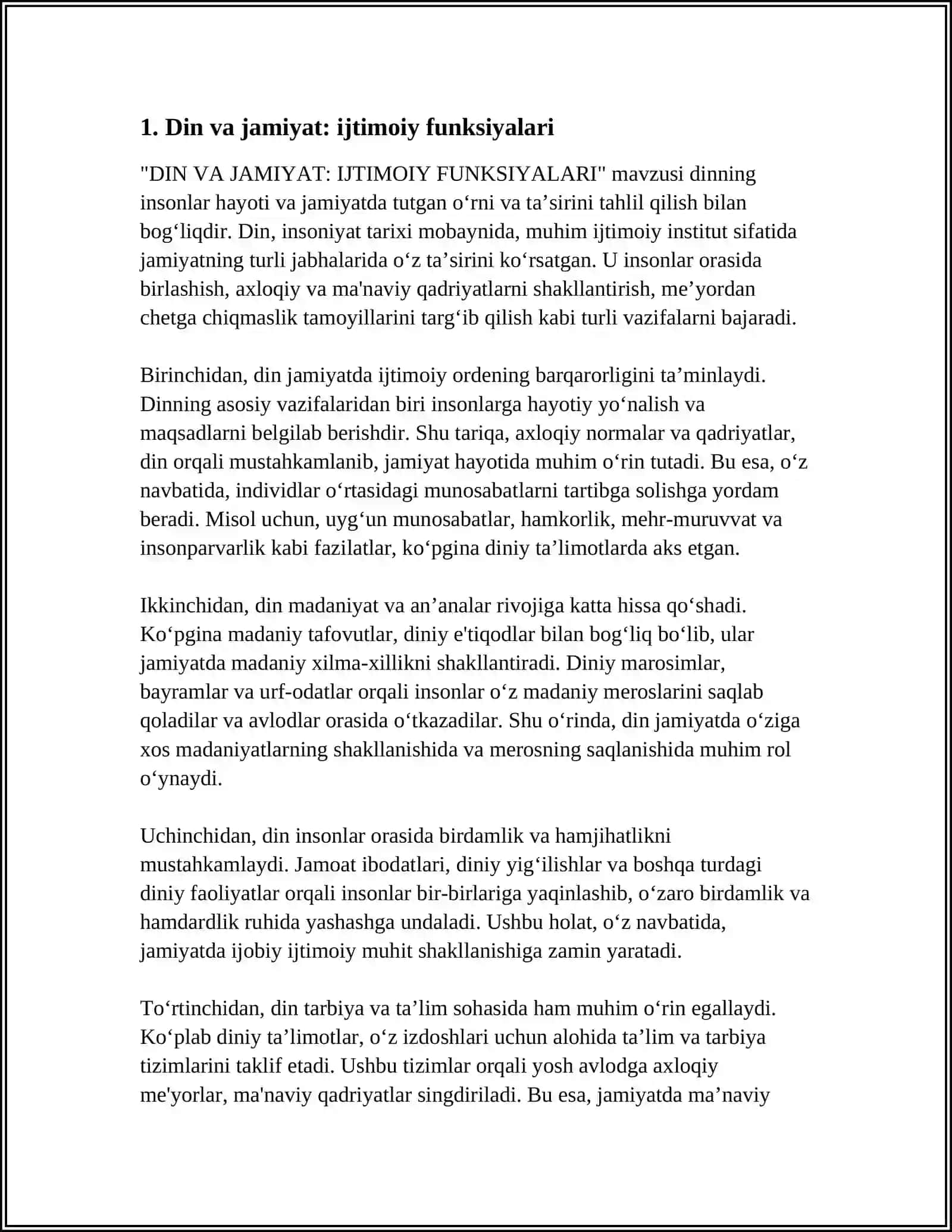DIN VA JAMIYAT: IJTIMOIY FUNKSIYALARI 4