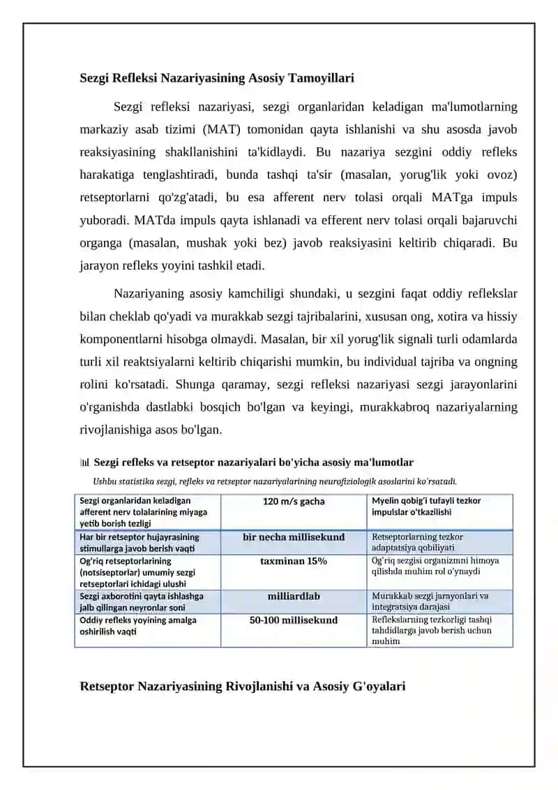 Sezgining reflektor va retseptor nazariyalari 4