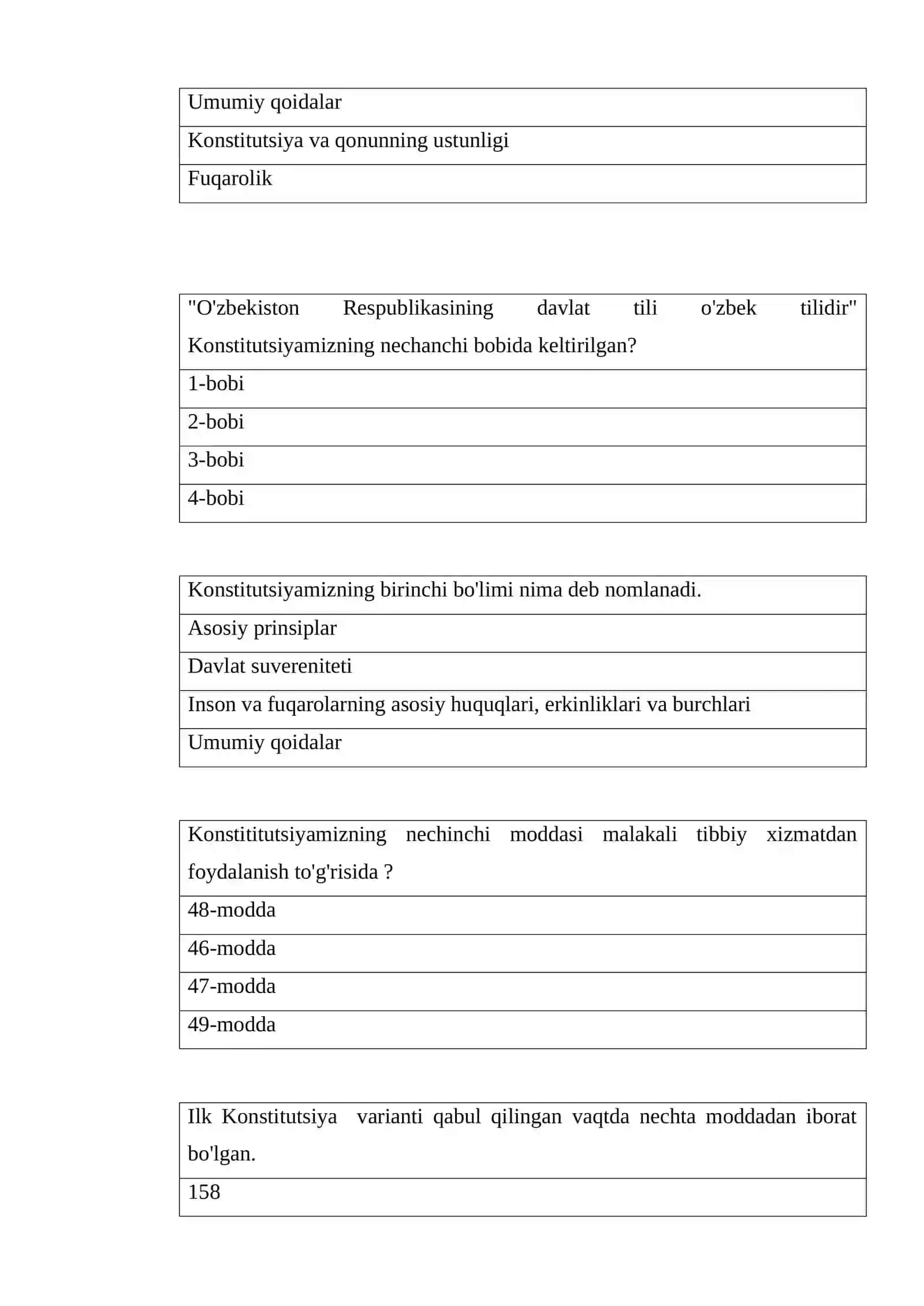 O‘zbekistonning eng yangi tarixi fanidan test 4