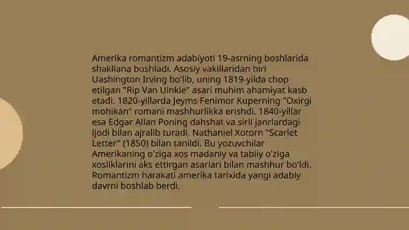 Fransuz, Amerika ramantizm adabiyoti 4