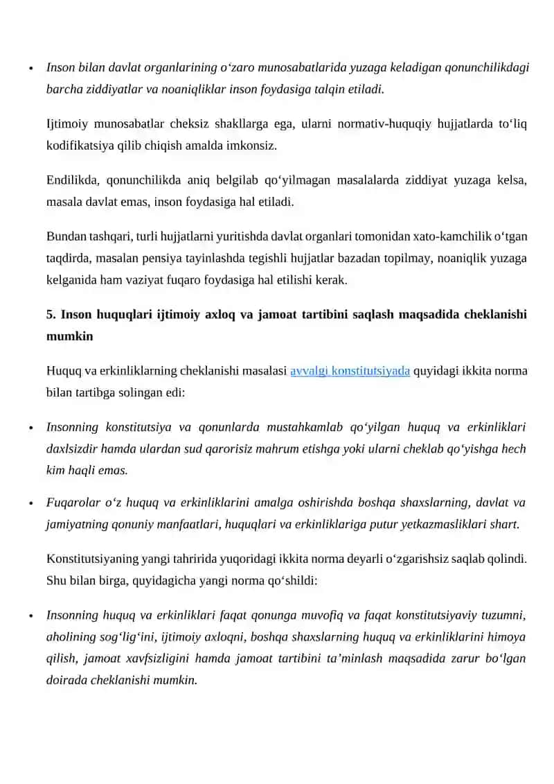 Yangi konstitutsiya. 10 ta asosiy o‘zgarish 4