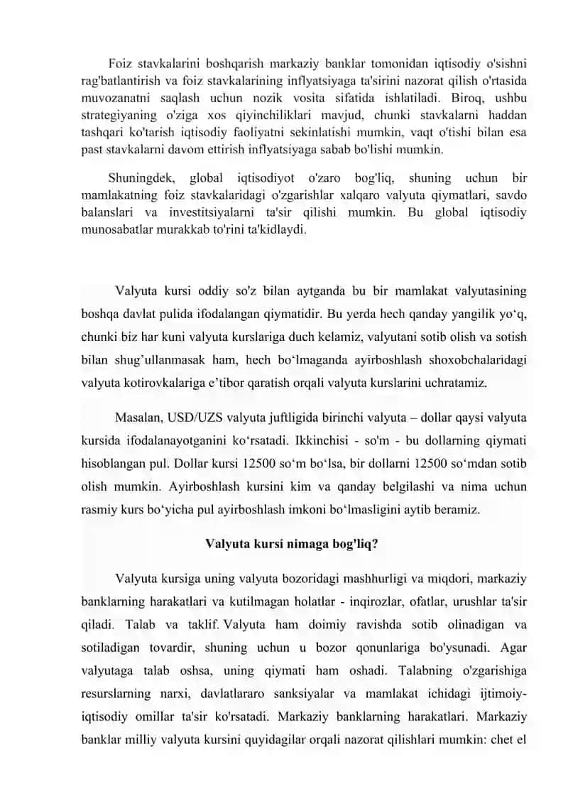 FOIZ STAVKALARI VA VALYUTA KURSI 4
