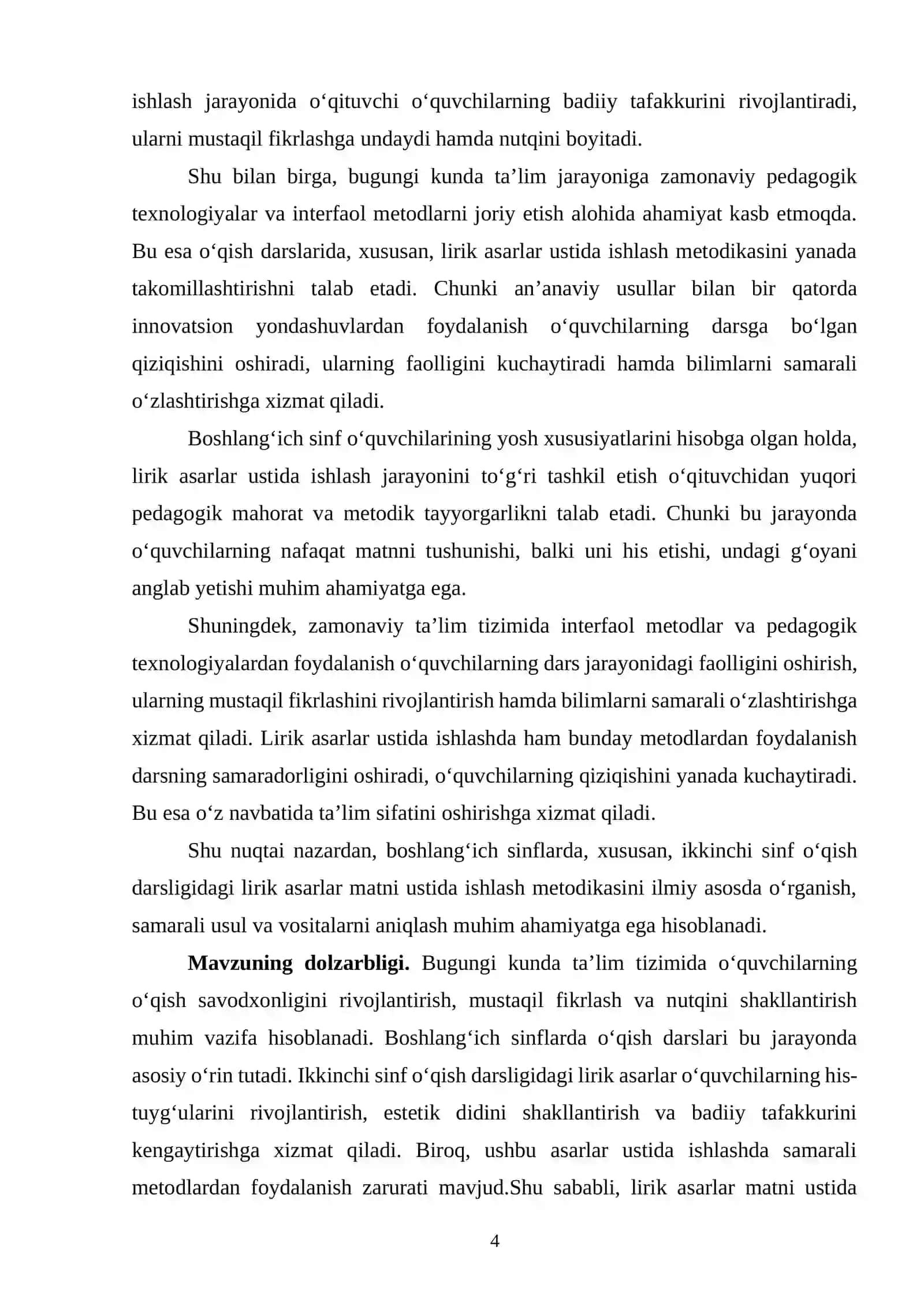 Lirik Asarlar Nazariy va Amaliy O'qitish 4