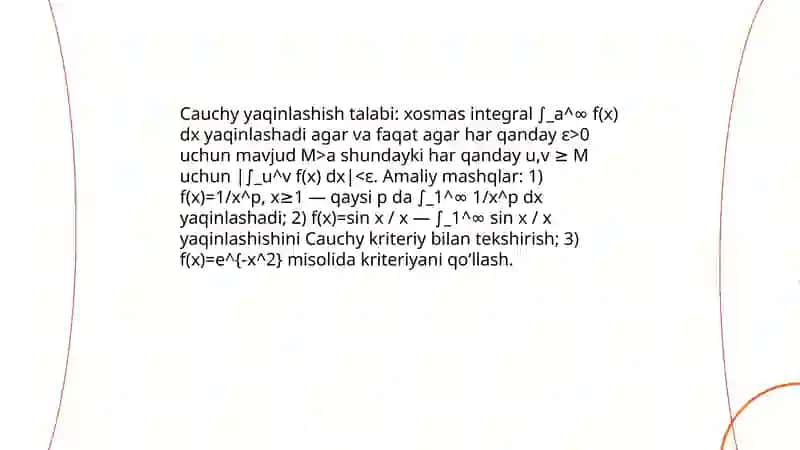 Xosmas Integrallarning Yaqinlashish Alomatlari 4