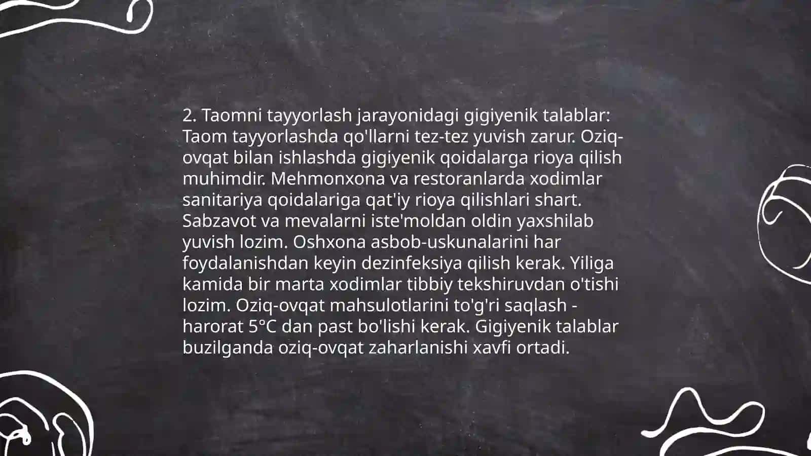 Oshxona jihozlarining sanitariya me'yorlari 4