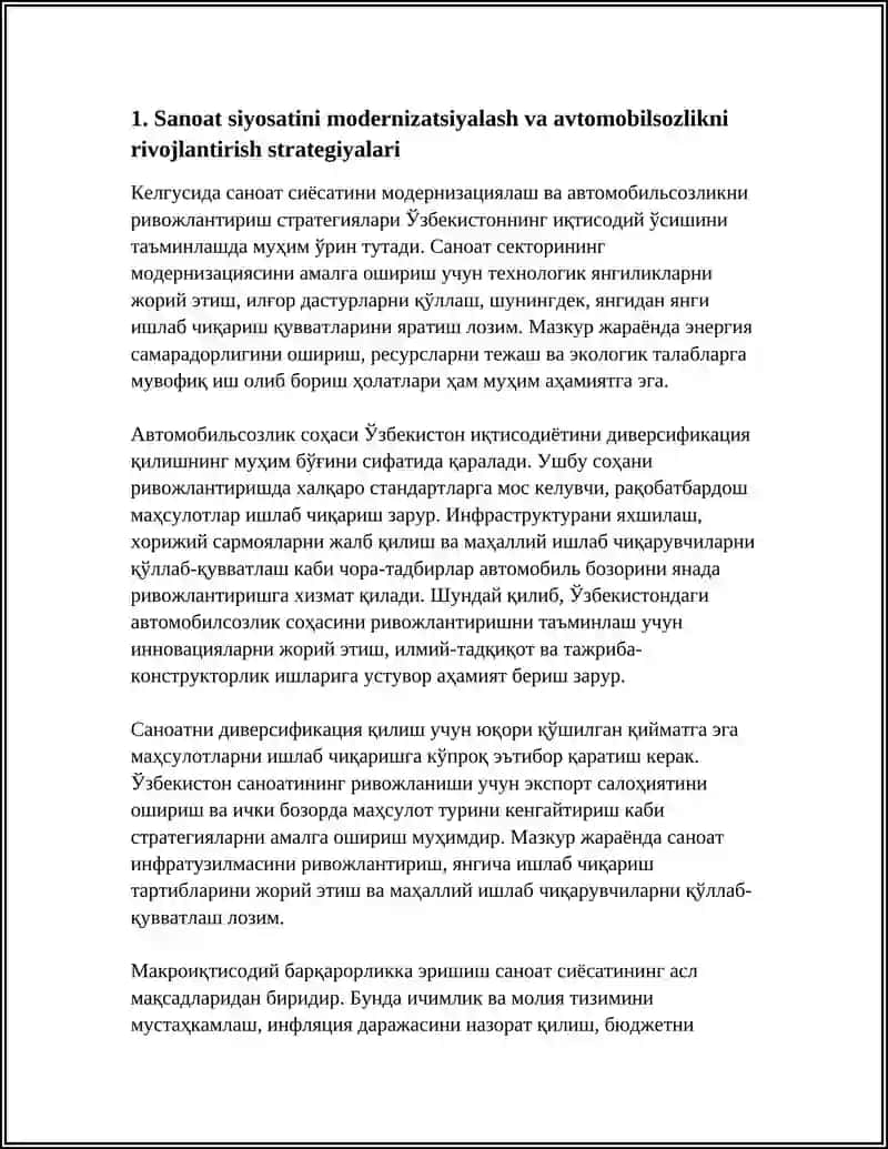 Саноат, автомобилсозлик сохасини ривожлантириш 4