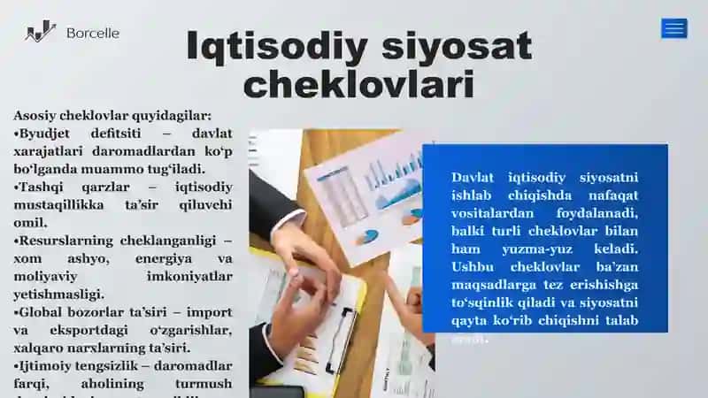 IQTISODIY SIYOSATNI ISHLAB CHIQISHDA VOSITALAR VA CHEKLOVLAR 4