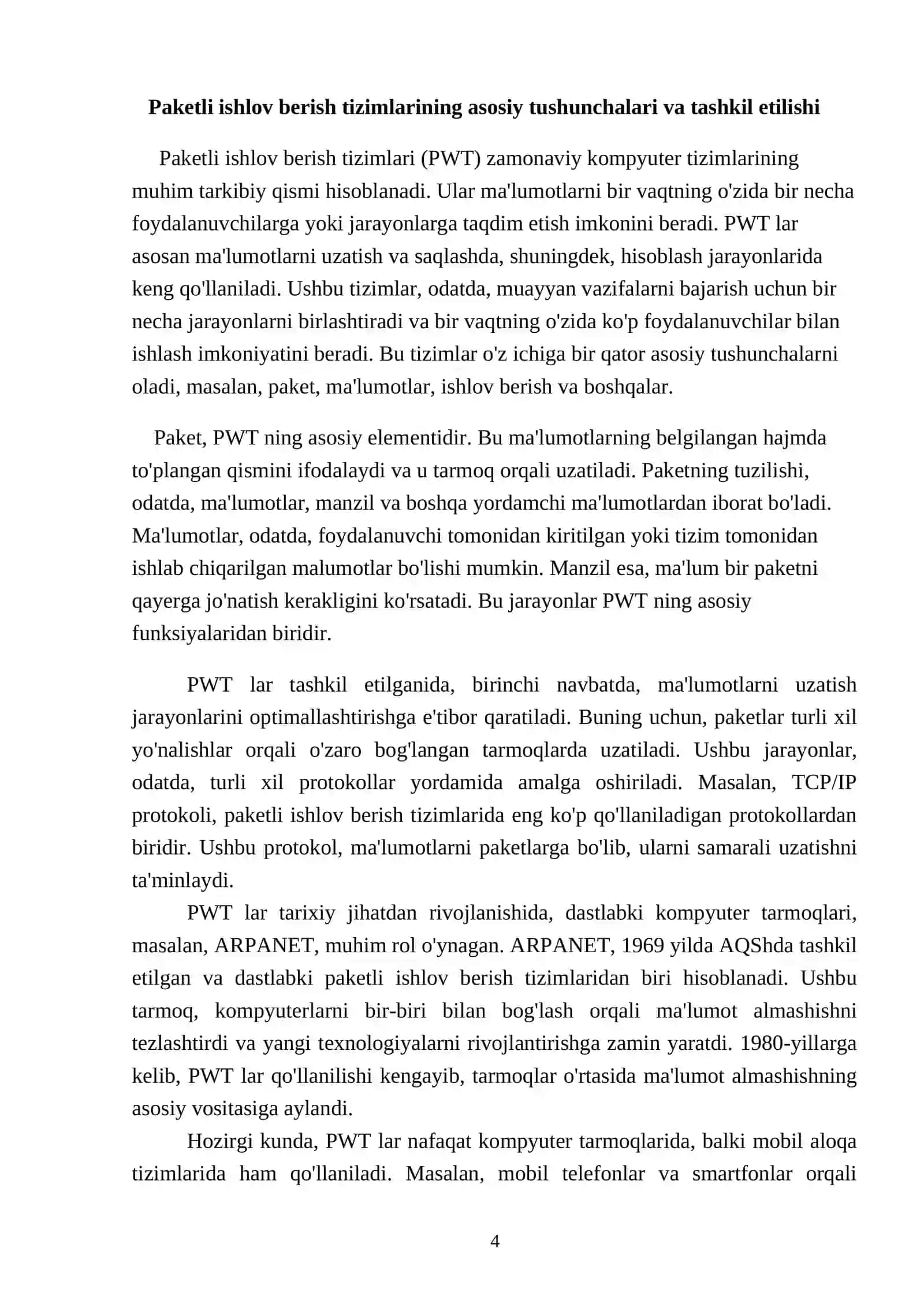 Paketli ishlov berish tizimlari va ularning xususiyatlari 4