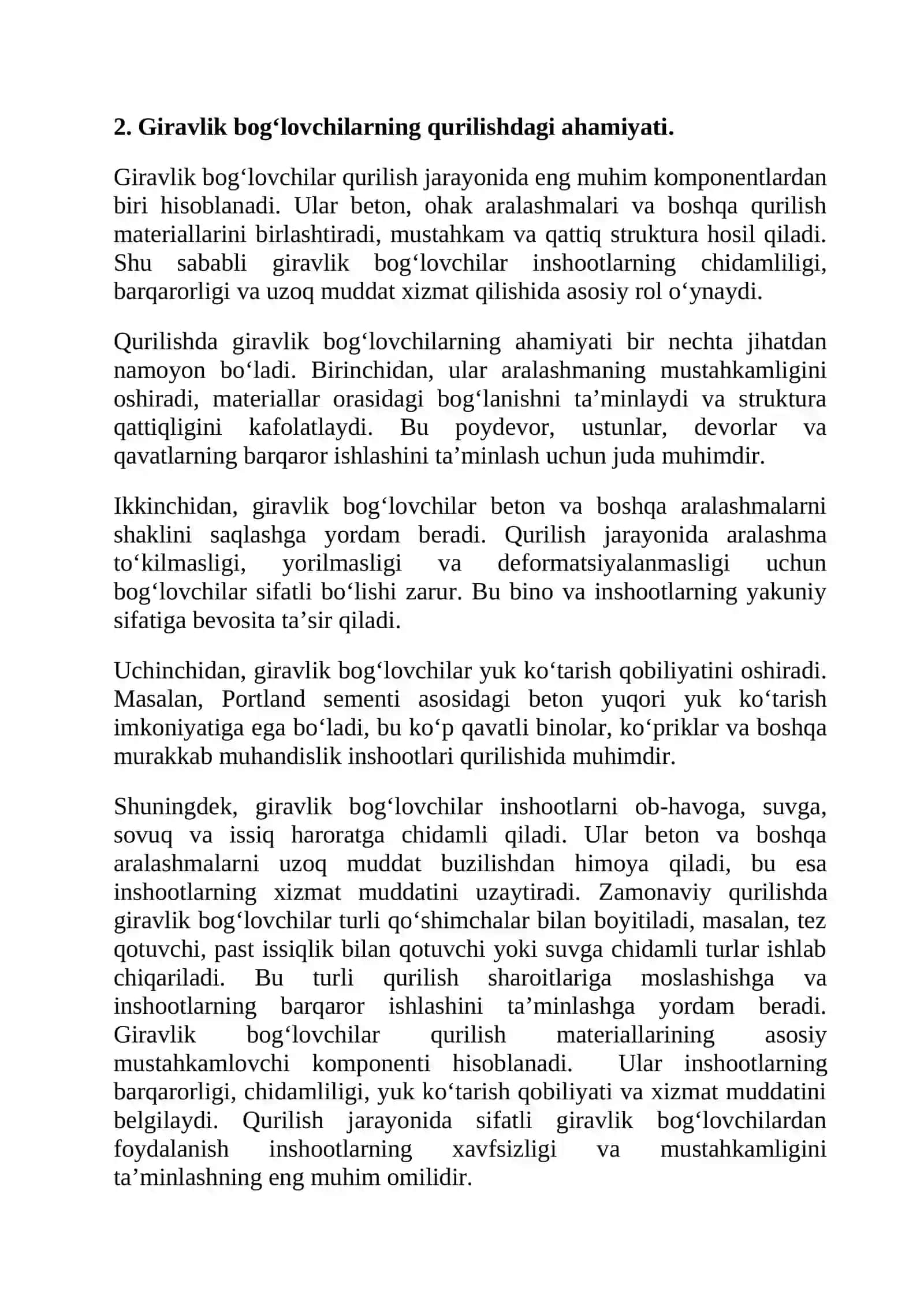 Giravlik bog‘lovchilar va Portland sement hossalari 4